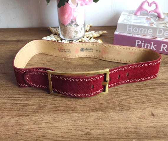 Vintage Landes Red Suede Casual Belt, Wide Casual Belt With 