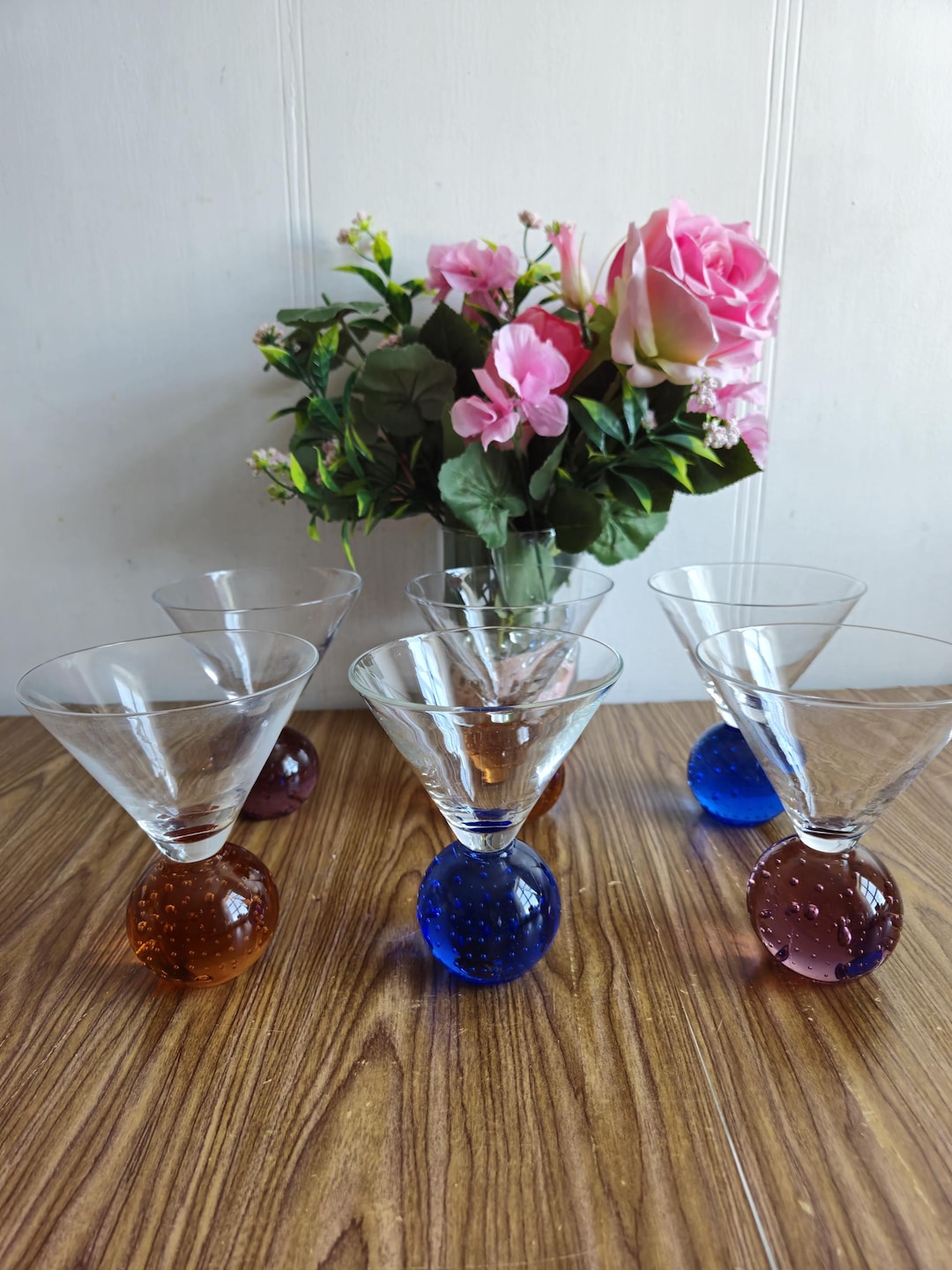 Set of 6 Vintage Bubble Glass Martini Glasses - MCM Barware Colorful ...