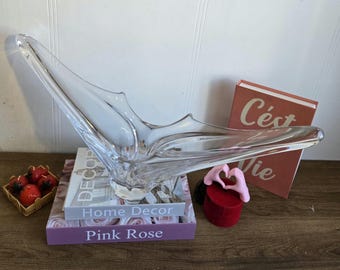 ヴィンテージの透明ガラスのドーム、センターピース、Glasschale Daum