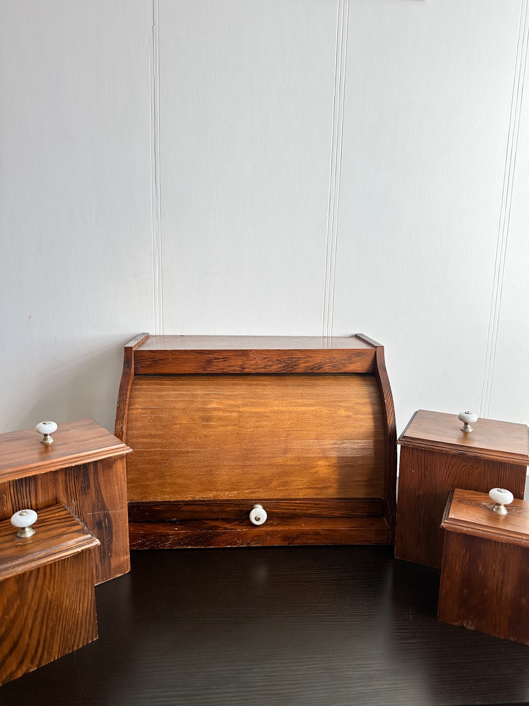 Vintage Bread Box, Kitchen Set, Canisters, Wood, Retro, Kitchen, Made