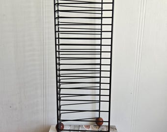 Vintage Black Metal CD/DVD Holder Storage Tower With Wooden Legs