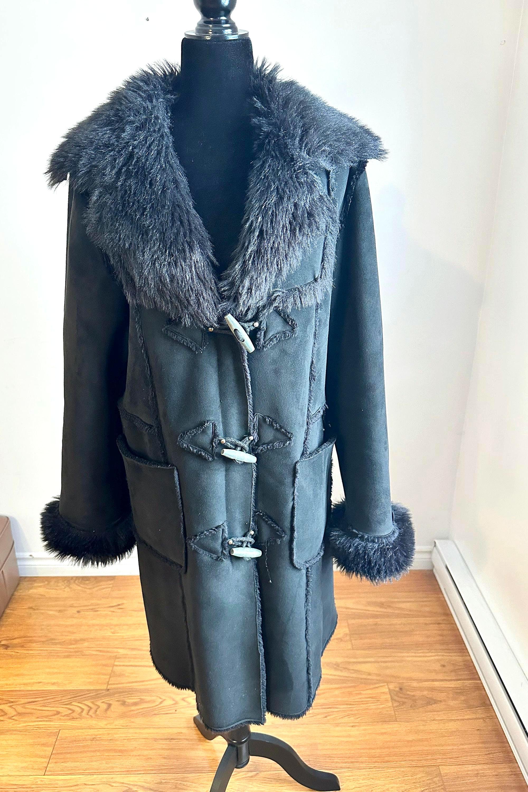 ジャケット・アウター 00s volume fur coat black archive Vintage Y2K Black Faux Fur Coat Black Fur Coat Jacket , Faux