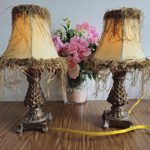 Set of 2 Vintage Table Lamp, Bell Shade, Rustic Decor, Lights.