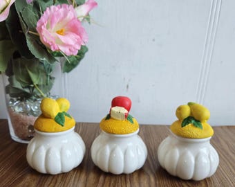 Vintage Farmhouse Kitchen ,Decorative Spice Jars for Fruit Top Holder ,Set of 3.