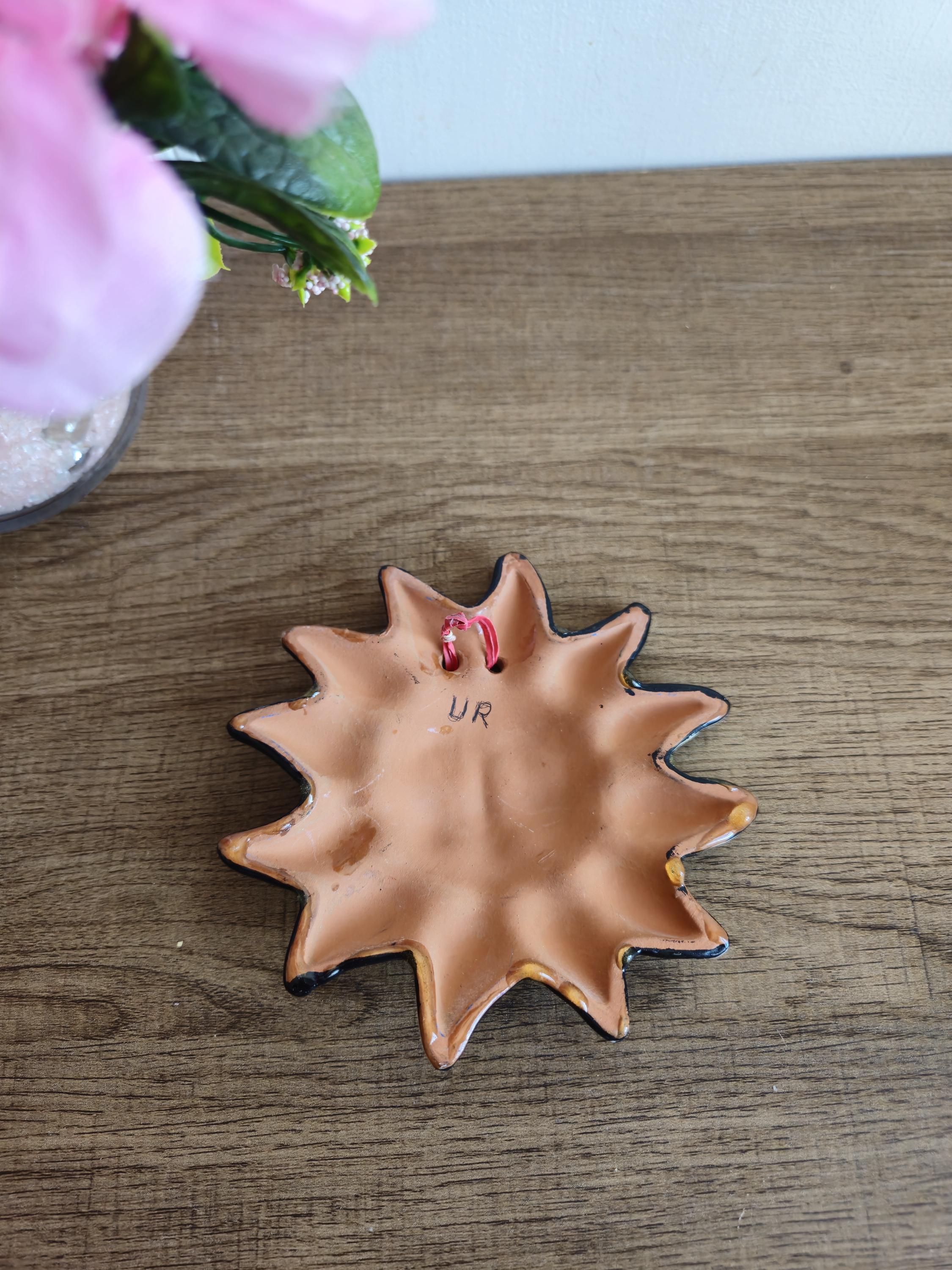 メキシコ 太陽 sol 壁掛け 焼き物 陶芸 伝統工芸 Vintage Mexican Ceramic Decorative Sun Plate, Hand-painted Sun