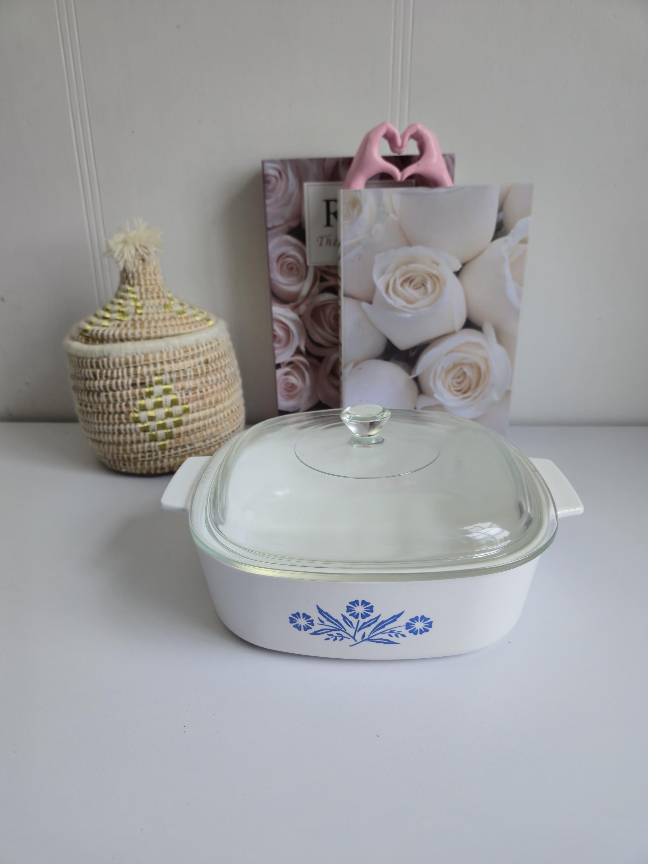 ヴィンテージ ブルー コーンフラワー コーニングウェア 蓋付き