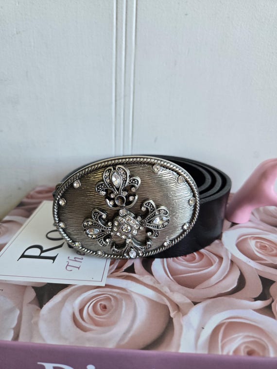Vintage Rhinestone Fleur-de-lis Belt Buckle Belt Shak  display picture 2