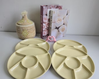 Vintage Set of 4 Divided Fondue Plates Beige Japan Sushi Divided Platters Retro Mid Century Modern Dinner Party Boho Chic Bohemian Decor