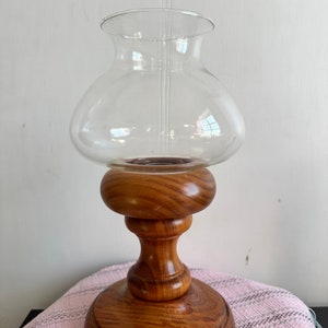 Vintage wood base candle holder Lamp, MCM Tea light or Taper ,Candle Holder with Glass Shades.