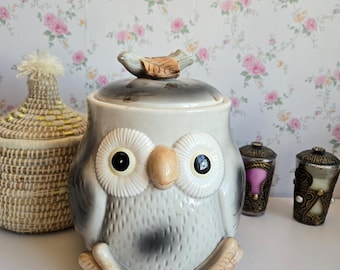 Vintage Fitz and Floyd Owl cookie jar, 70s hand-painted, glazed ceramic.