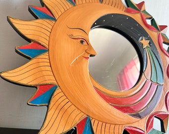Vintage Celestial Sun Mirror With Rainbow Shooting Star 16.5