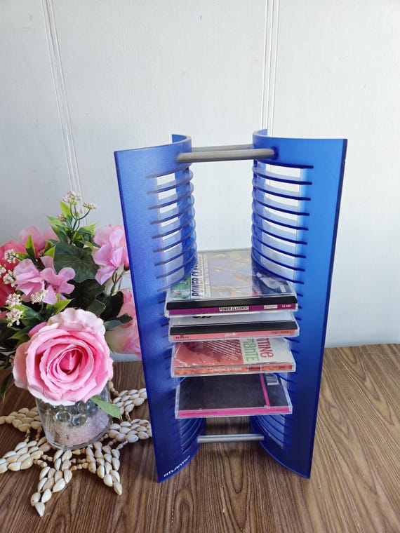Vintage 90s Atlantic (25) Blue Plastic and Metal CD Storage Holder