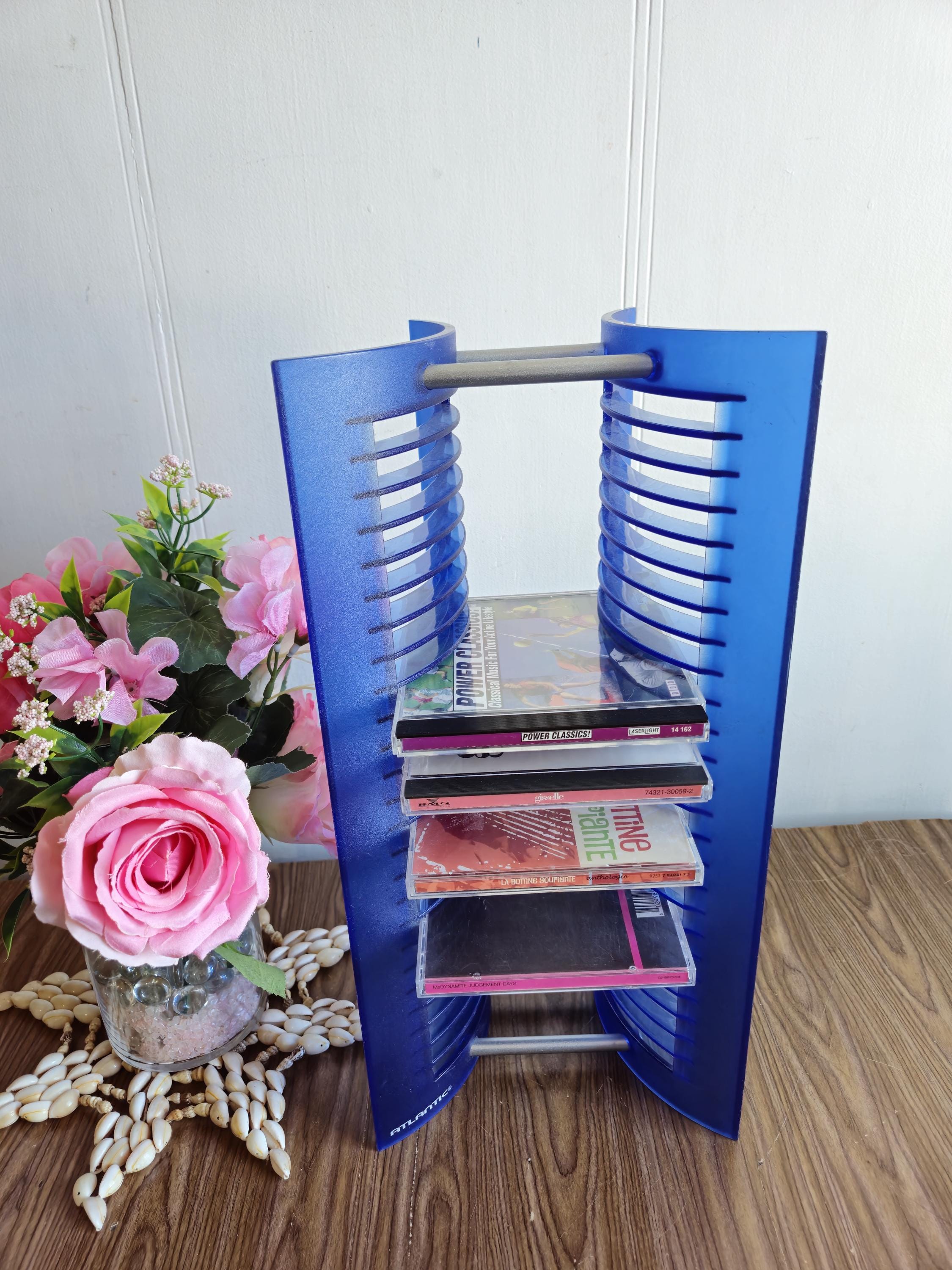 Vintage 90s Atlantic (25) Blue Plastic and Metal CD Storage Holder