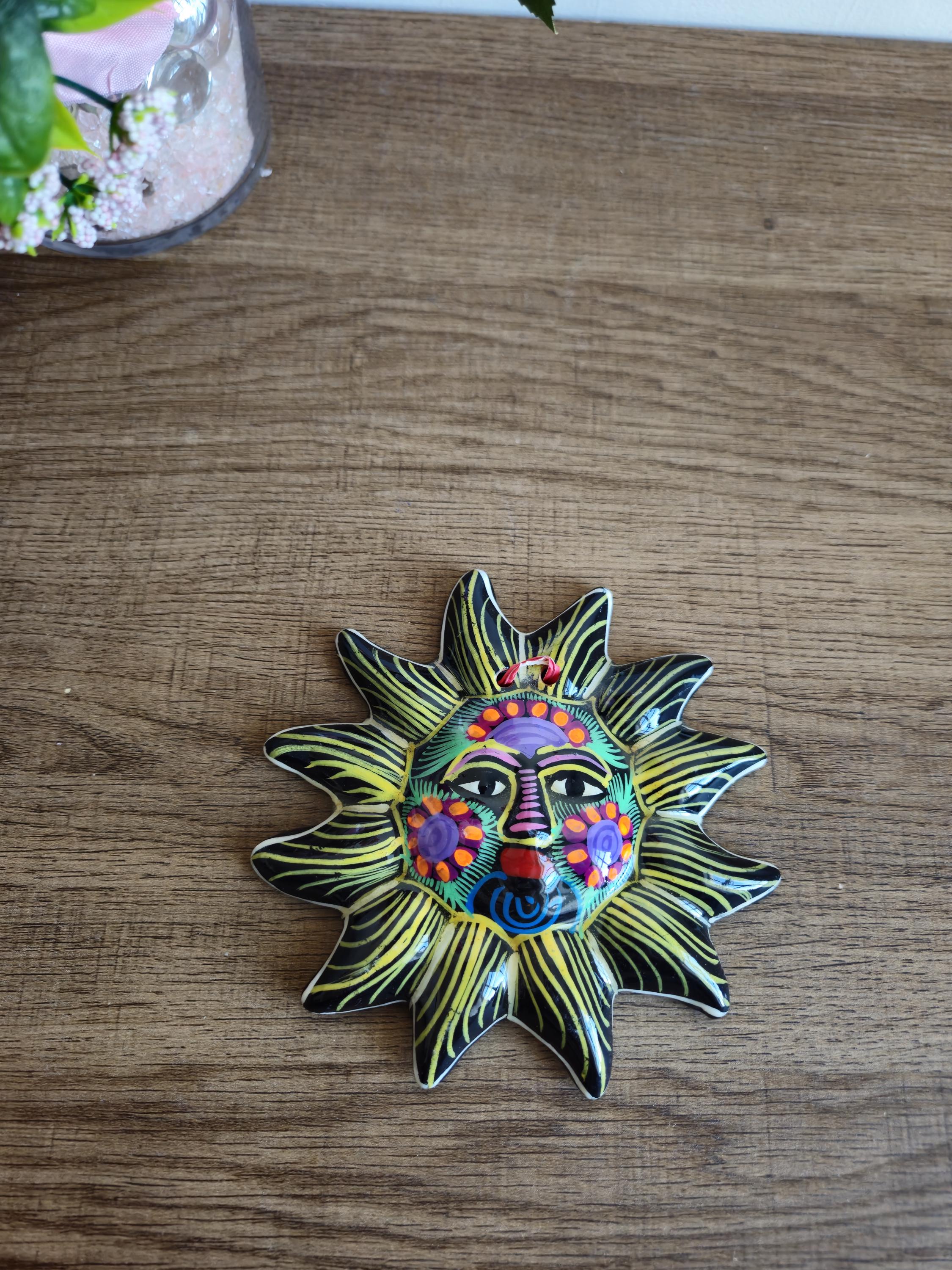 Vintage Mexican Ceramic Decorative Sun Plate, Hand-painted Sun