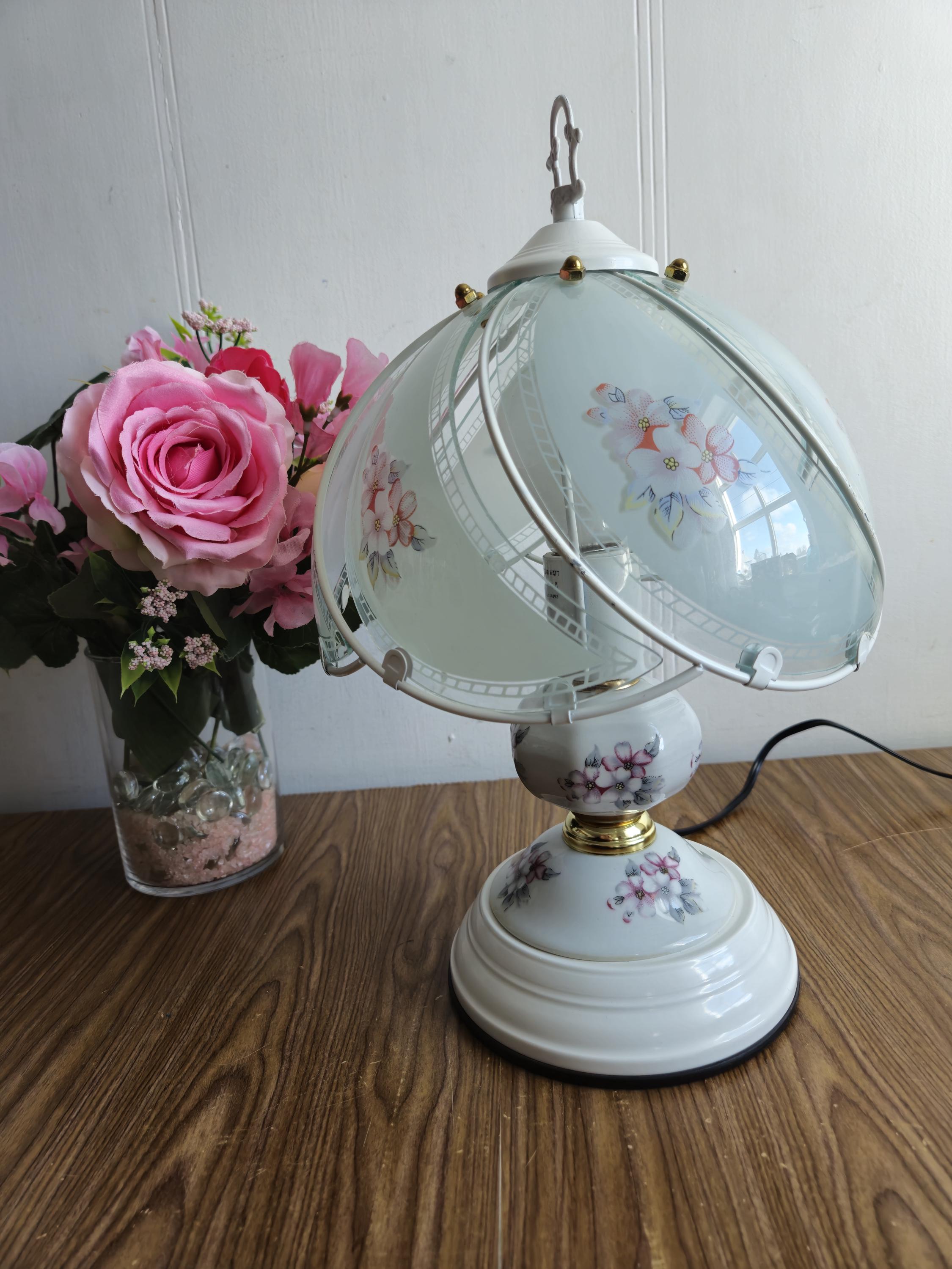 Vintage Floral Touch Lamp – Elegant Glass and Porcelain Design. - Etsy