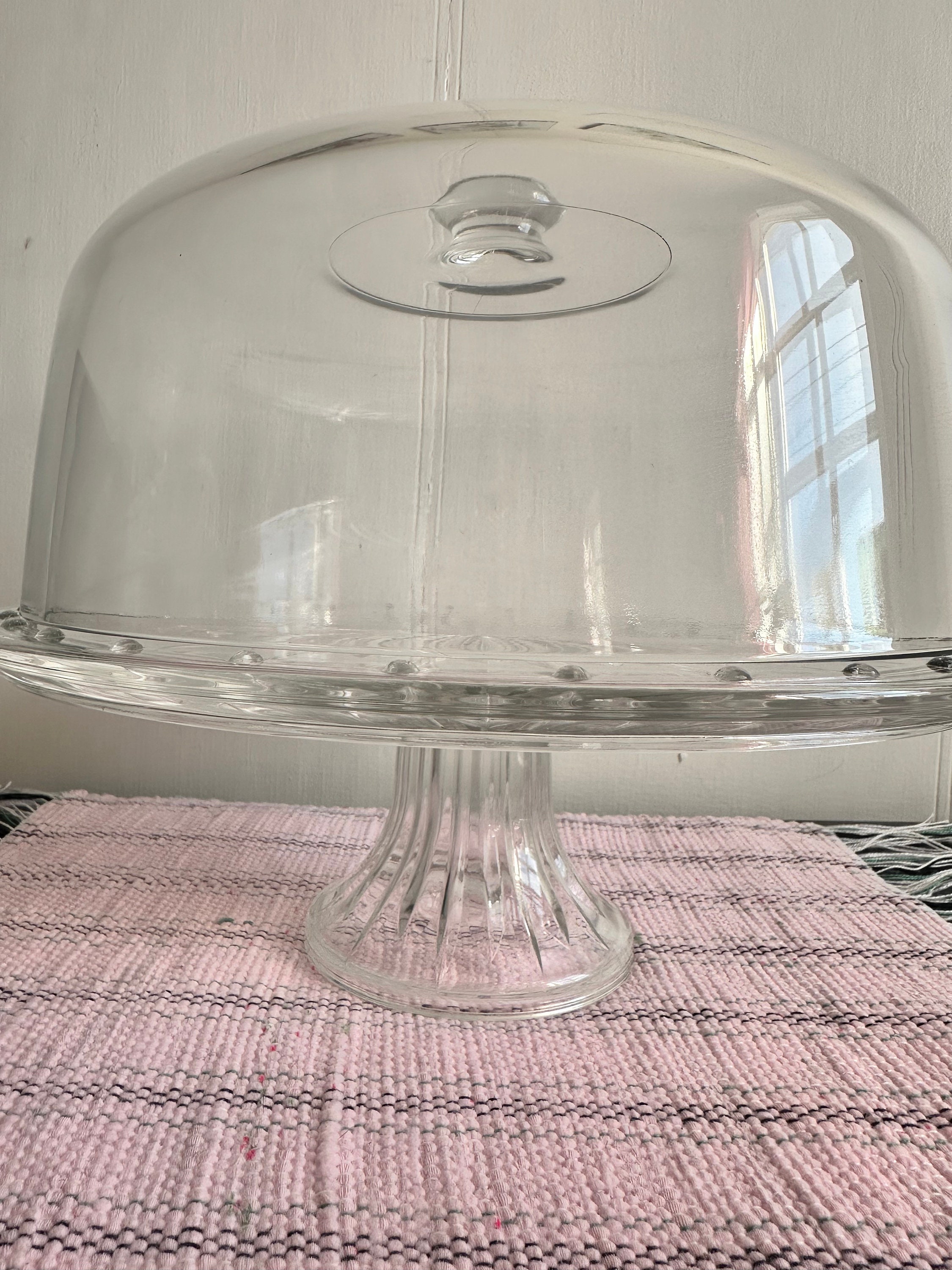 Vintage Large Heavy Glass Cake Stand, 2 Pieces, Base Stand With Cover