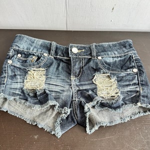 Frayed Painted Denim Shorts Distressed Shortie Shorts - Painted Denim / Jeans Shorts