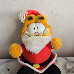 Vintage Garfield Santa Peluche Doll 80s McDonald's Christmas Toy Toy Plush Celebrating Fat Orange Cat Cartoon Cat ,Gift Remembrances(each).