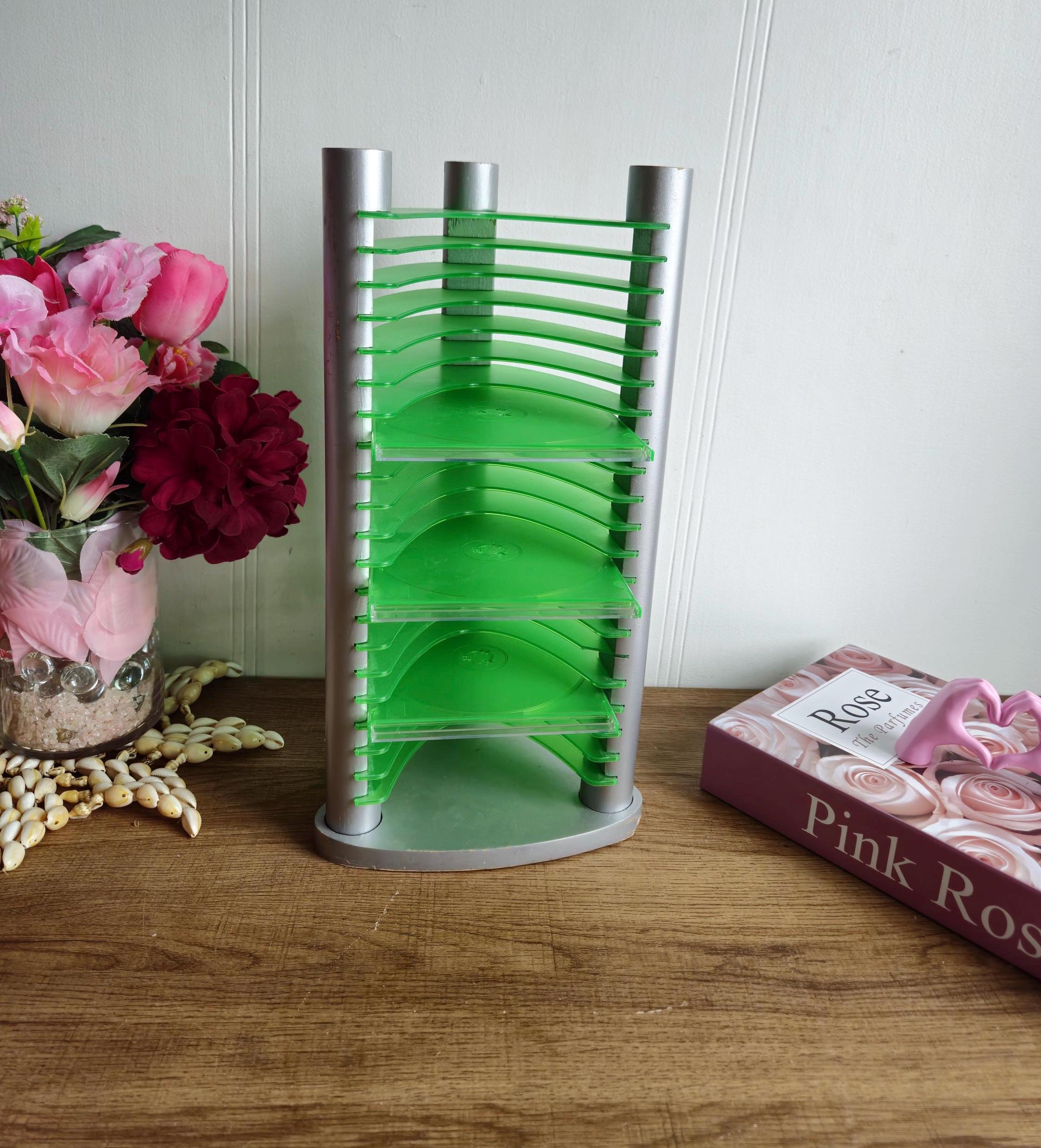 Vintage Y2K Gray and Green CD Storage Tower - Etsy