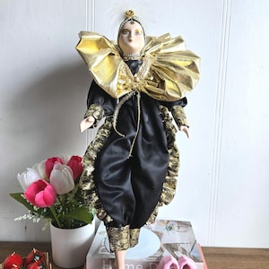 Vintage Venetian Porcelain Doll - Harlequin - 20&quot; Collectible Doll ,Porcelain Doll ,Decorative Doll ,1980s.