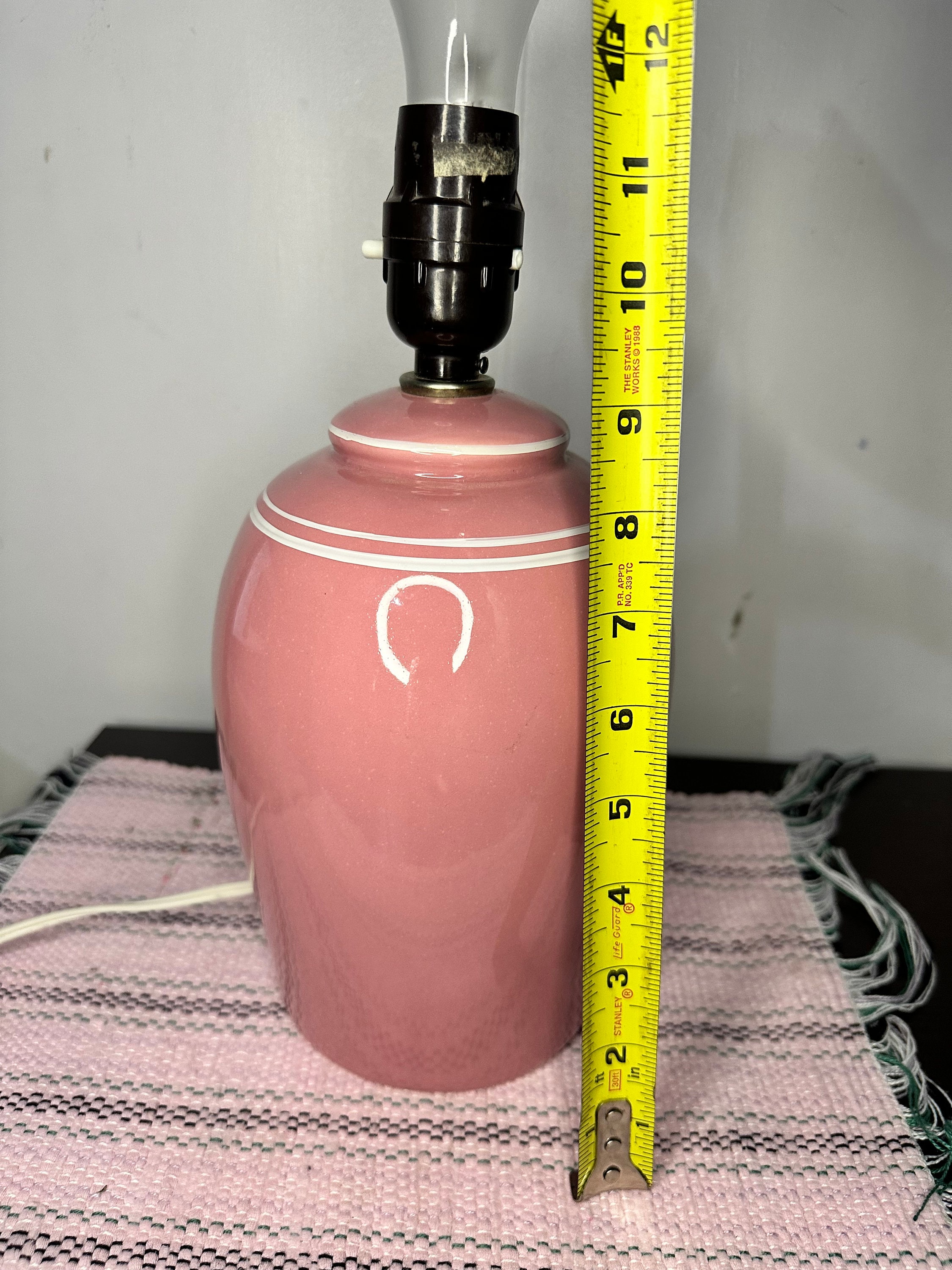 Vintage 80s Pink Mauve Pottery Ceramic Table Lamp Ginger Jar Urn