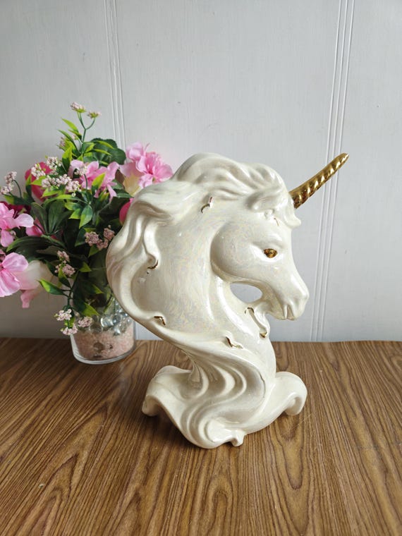 Vintage Ceramic Unicorn Torso White Porcelain Unicorn Head With