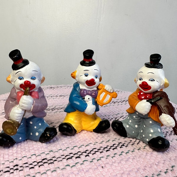 Vintage 3 Musical Clowns Figurine ,Clowns Orchestra Figurines , Musical Clowns , Clown Decor ,Mini Clown Figurines ,Clown Statue.