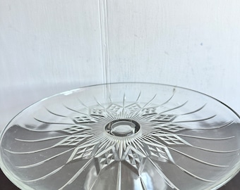 Vintage Anchor Hocking Clear Glass Footed Cake PLAte Stand Holidays.