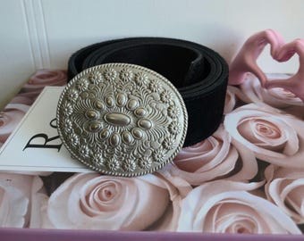 Woven Leather Belt / Circle Belt Buckle / Brown / Y2K / Boho  display picture 2
