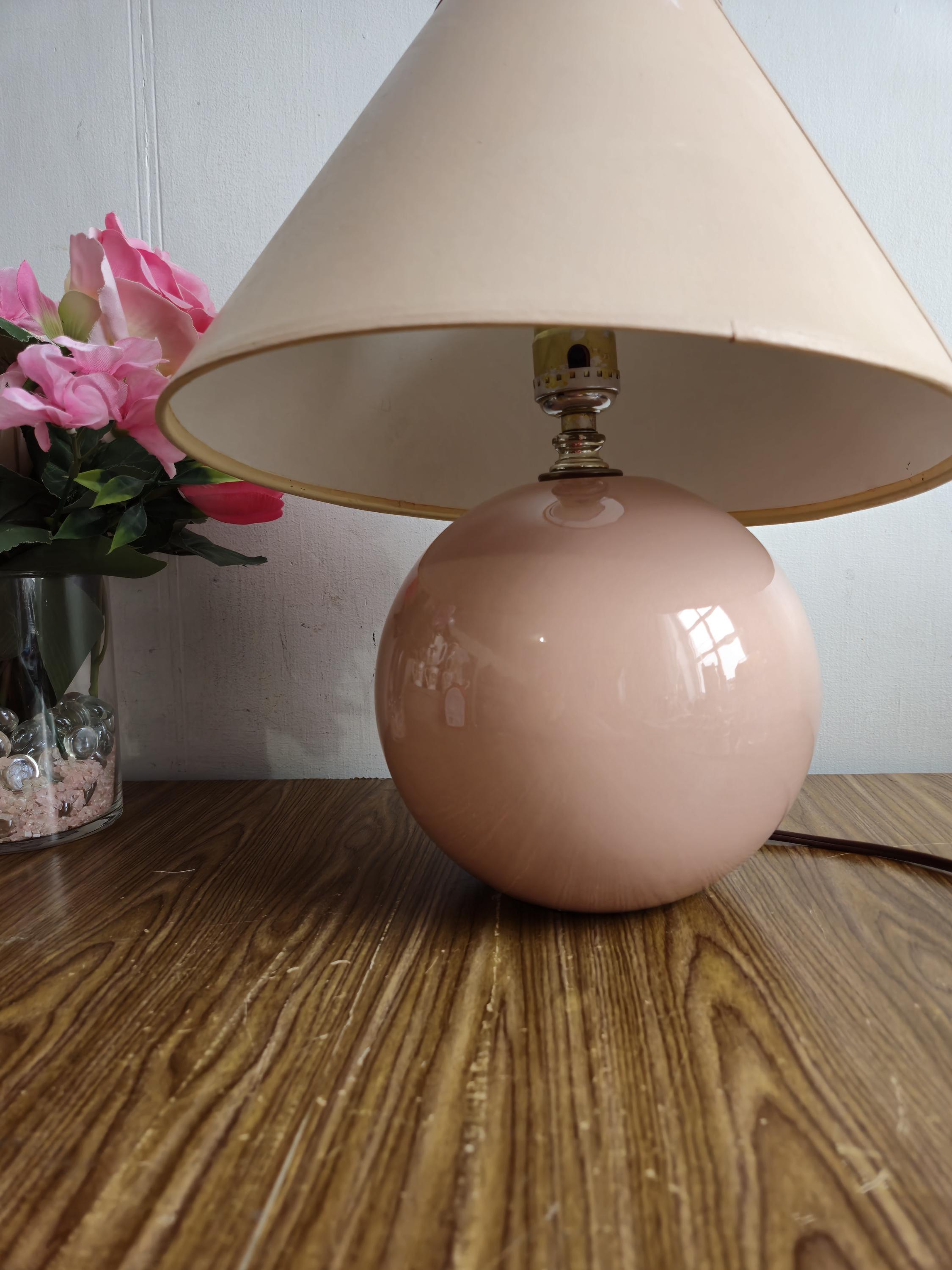 Vintage 80s Ceramic Table Lamp, Mid Century Modern, Pink/peach