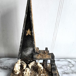 Vintage Italian Nativity Set Wooden Creche Manger, A Frame - Made In Italy.