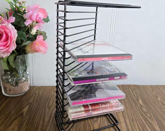 Vintage Black Metal Compact Disc Holder , Wall Metal Holds 20 CDs Storage CD Audio Storage Black Office Decor.
