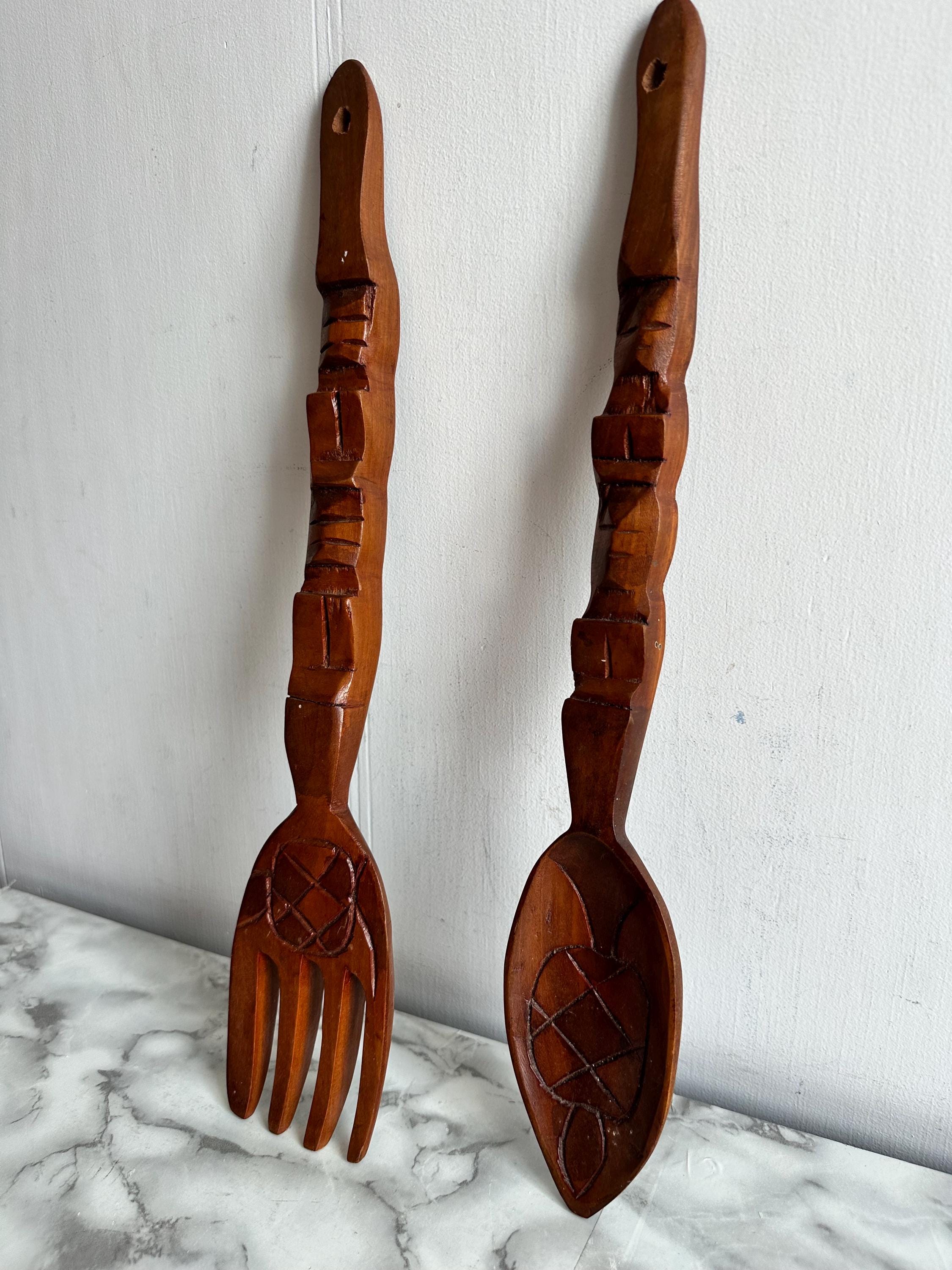 巨大☆ 木製☆ 大きなスプーン&フォークセット置き物置物オブジェ