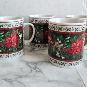 set of 4 Vintage Christmas Fine Porcelain Mugs Set Made in Japan Holidays