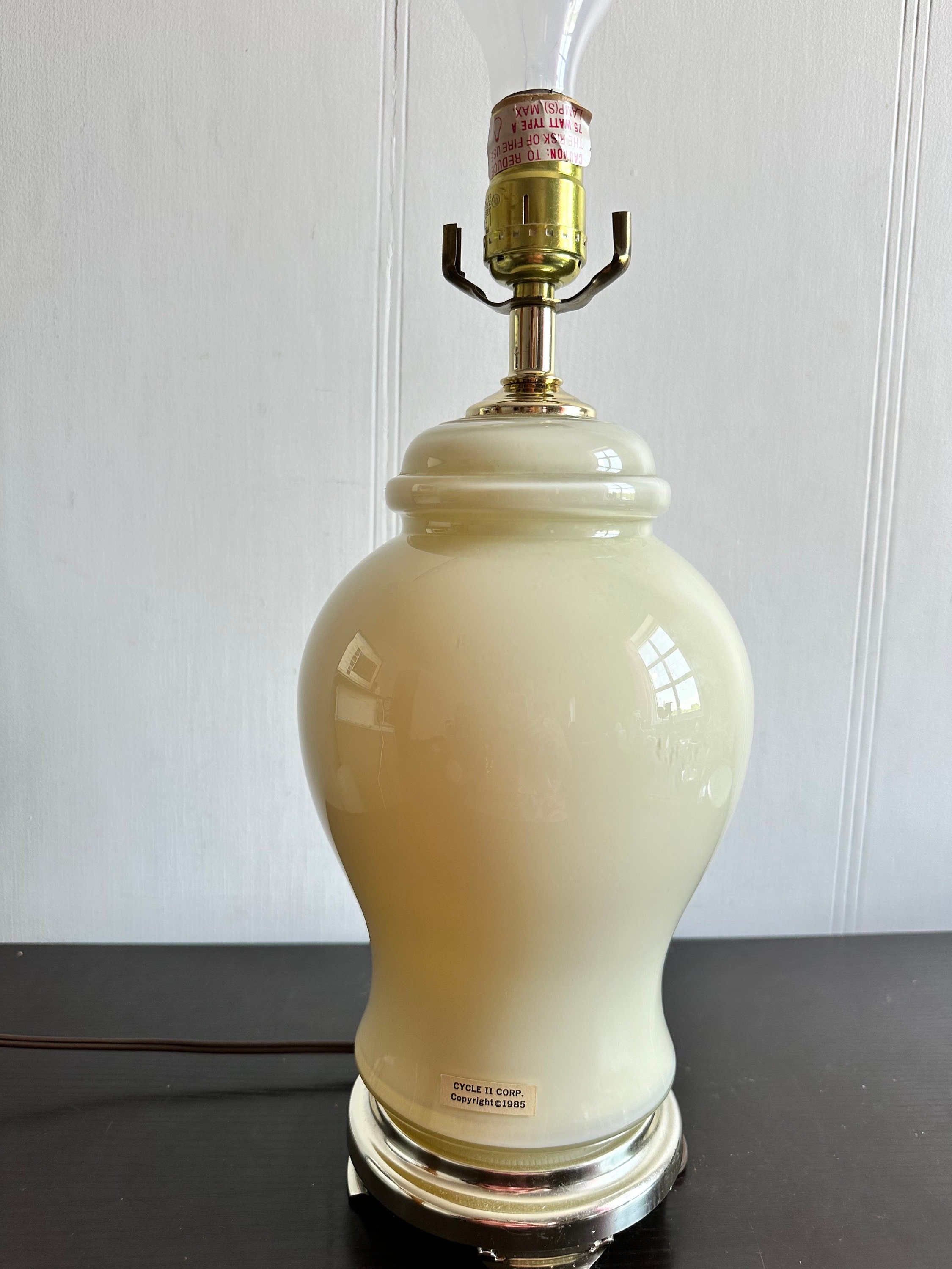 Vintage 80's Beige Floral Glass Table Lamp 15.5” Long. - Etsy