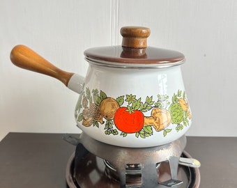 Vintage Vegetable Mushroom Enamel Fondue Pot, 1970s Kitchen, Mushroom Kitchen Decor, Vintage Mushroom Decor, Mushroom Fondue