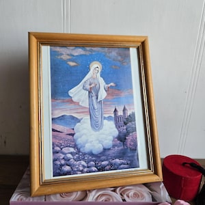 Vintage print ICON Our Lady of Medjugorje Queen of Peace, religious Catholic, Our Lady of Medjugorje.