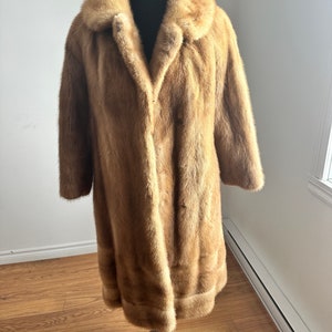 Vintage real fur coat, light brown, full length, genuine 1950's Fashion, made in Canada.