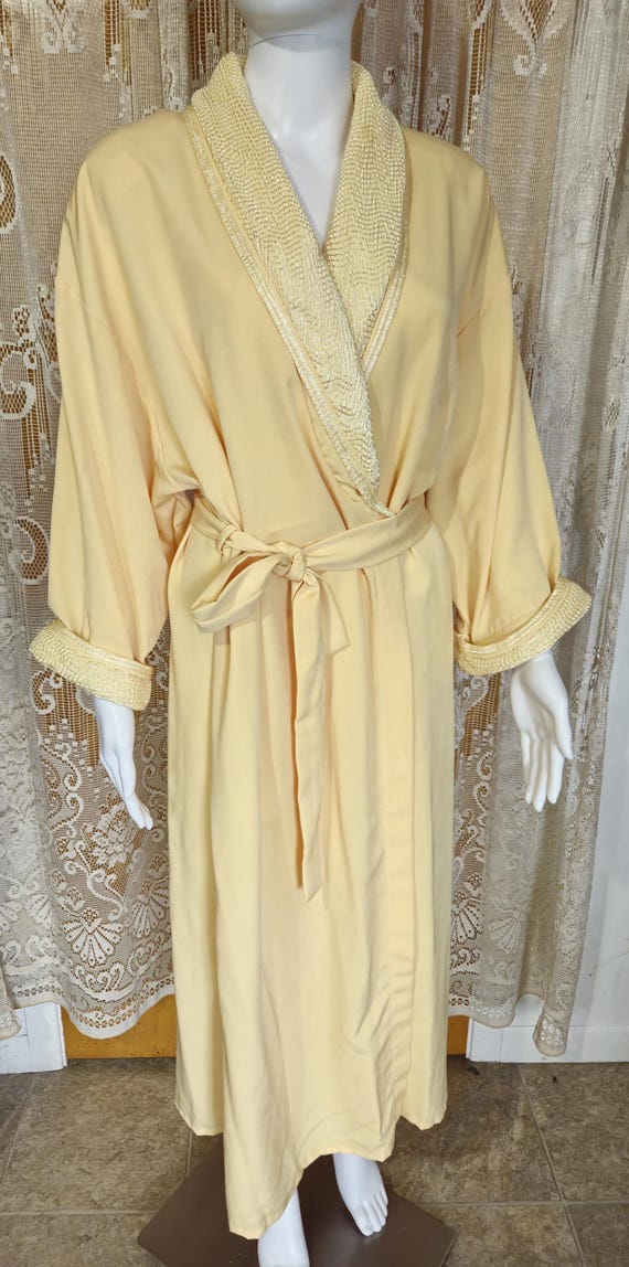 Abito trapuntato vintage in poliestere giallo anni '80, vestaglia