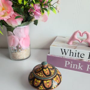 Vintage bowl lid art pottery, jewelry holder, Moroccan pottery handmade & painted.