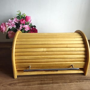 Vintage Wood Bread Box, Wooden Breadbox, Large Wooden Bread Box, Roll Top Bread Box, Rustic Bread Box, Retro Kitchen Storage,Farmhouse Kitch