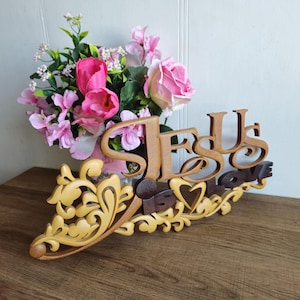 Panel de placa de pared religiosa de amor de Jesús de madera tallada vintage.