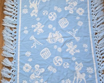 Vintage unique baby blanket 80's Blue & white Design, baby blanket,Multi-cover sofa cover.