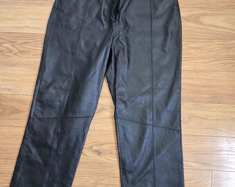 Vintage Black Leather Pants with Suede Waist Detail-Leather and Suede - -R T G- ShellLeather100% - Size 13