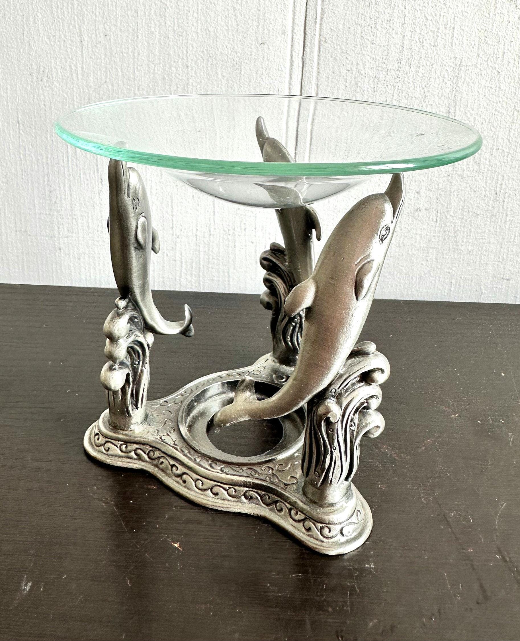  Dolphin Pastille Burner 額装 Vintage 90s Jumping Dolphin Fine Pewter Candle Oil Burner
