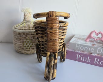 Porte Pot De Fleur En Rotin Vintage - Support Tricycle Années 70/80 - Déco Jardin