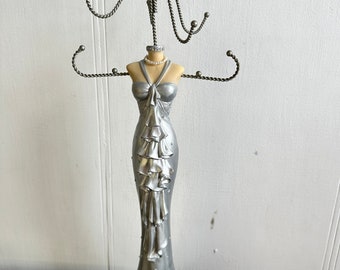 Vintage Mannequin 15" Formal silver Dress Jewelry Stand Necklace Display Holder.