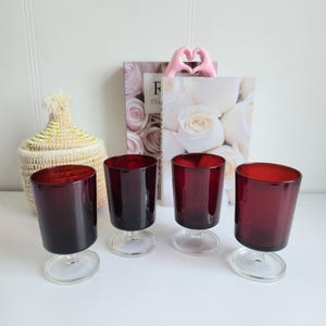 Vintage 70's Luminarc Verrerie D'Arques France, by Arcoroc, Ruby Red Glass Goblets ,set of 4.