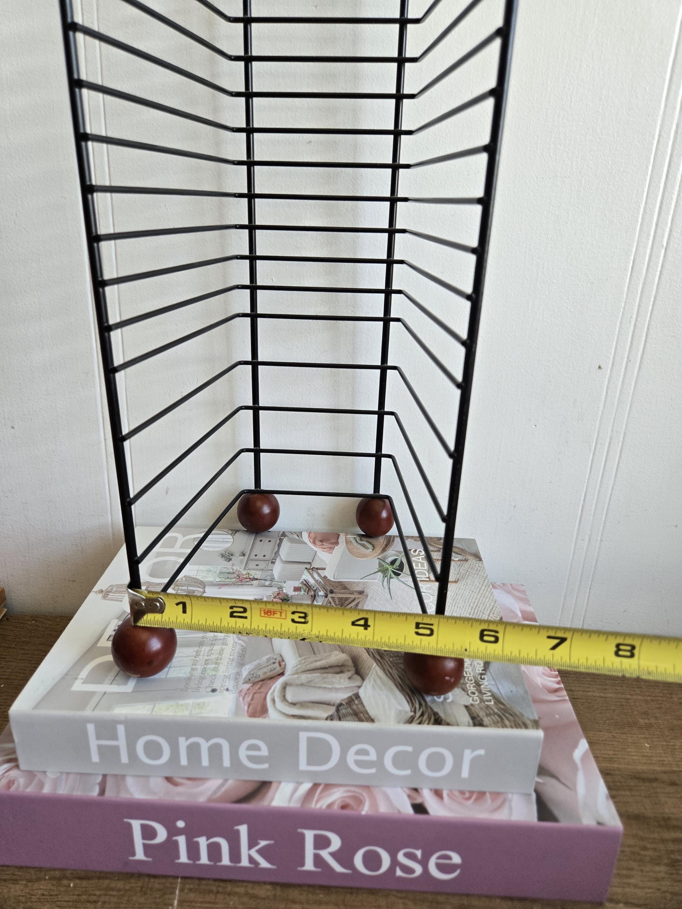 Vintage Black Metal CD/DVD Holder Storage Tower With Wooden Legs