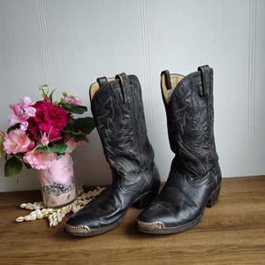 Vintage cowboylaarzen, leren herenlaarzen, westernlaarzen, zwart, prachtig kalfsleer.